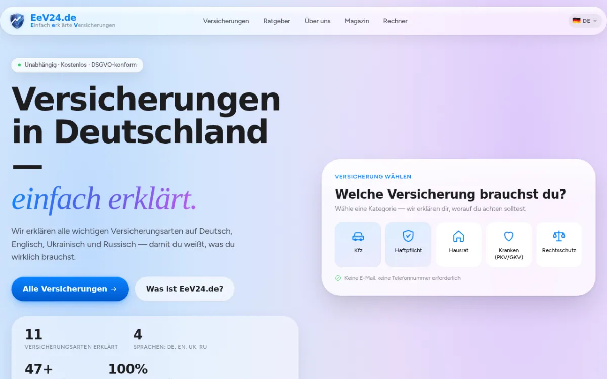 Screenshot der Startseite von EeV24.de