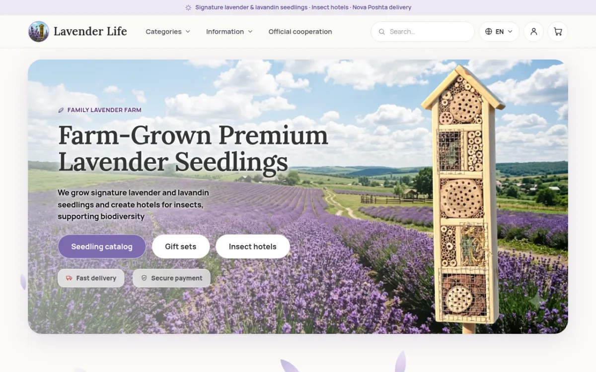 Screenshot der Startseite von Lavender Life